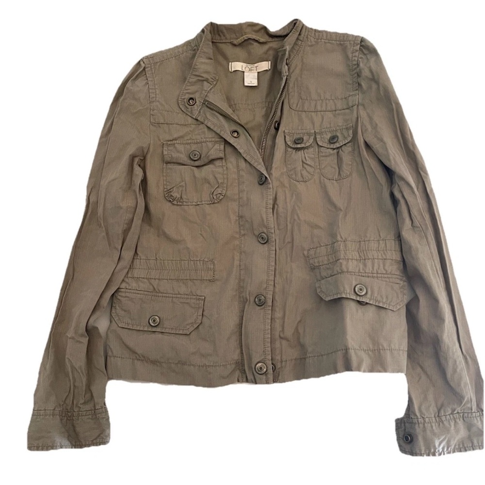 LOFT Size S Green Utility Jacket Multi-Pocket Button Up Lightweight Small